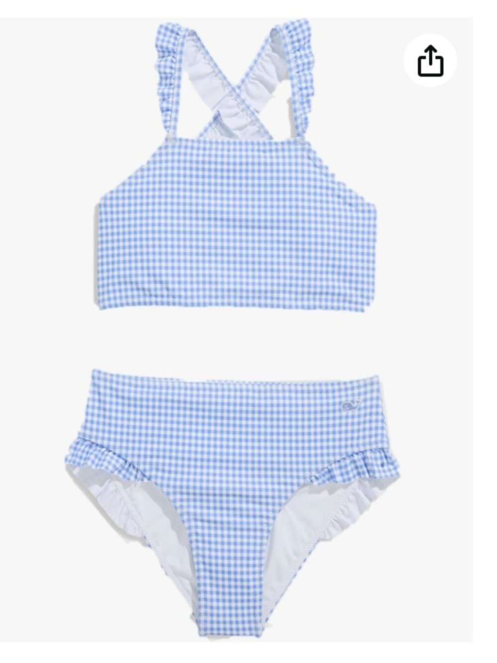 VINEYARD VINES Girls' Ruffle High Neck Two Piece, Blue Gingham, Size 7 (Girls)
